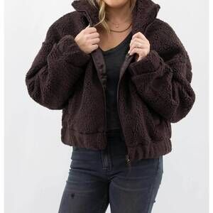 NEW HYFVE sherpa full zip jacket in dark chocolate